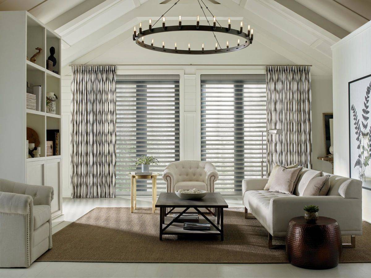 Hunter Douglas curtains and drapes hanging on a home’s window near Jupiter, FL