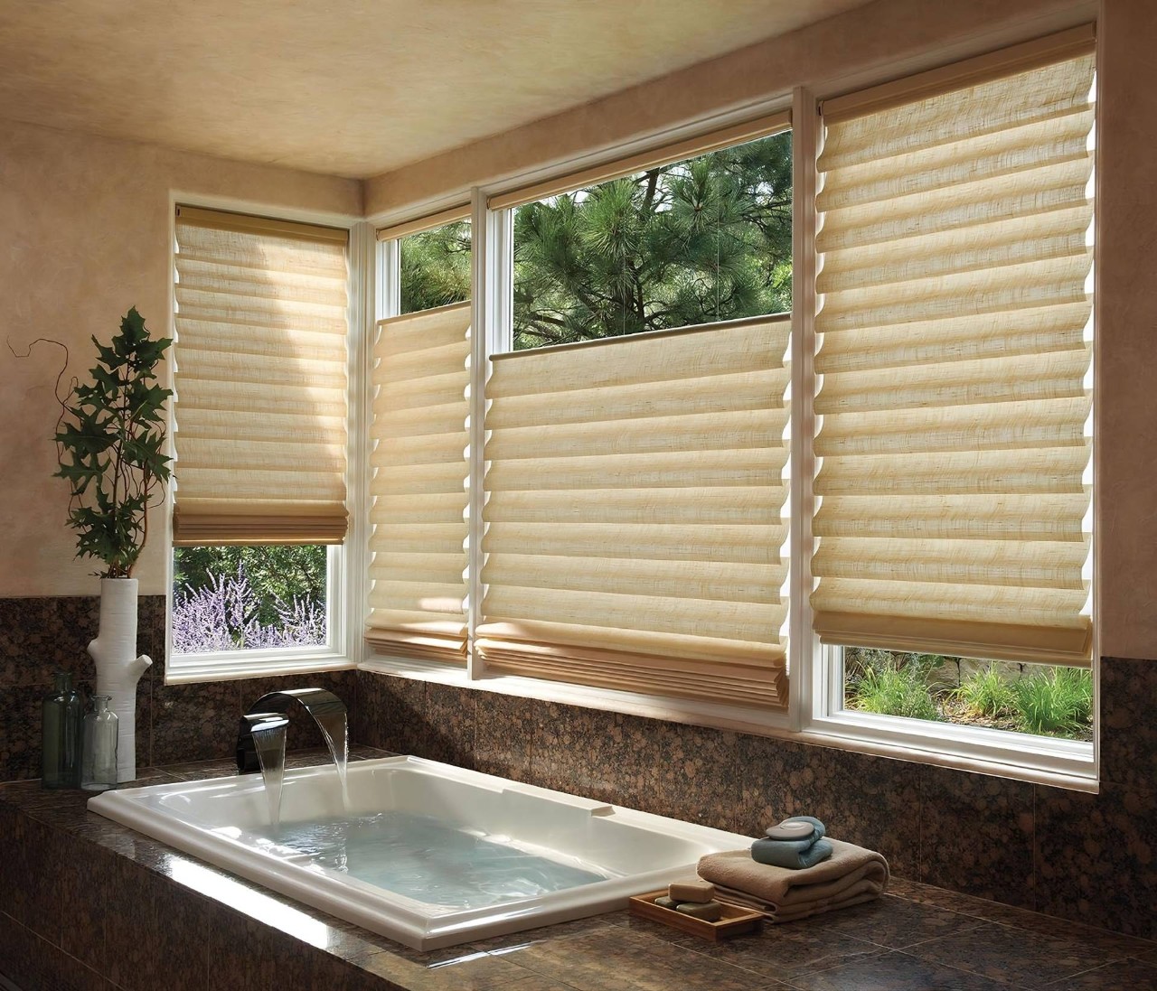 Custom-made Hunter Douglas Vignette® Roman Shades adorning the windows of a contemporary home at Custom Window Décor of Jupiter near Jupiter, Florida